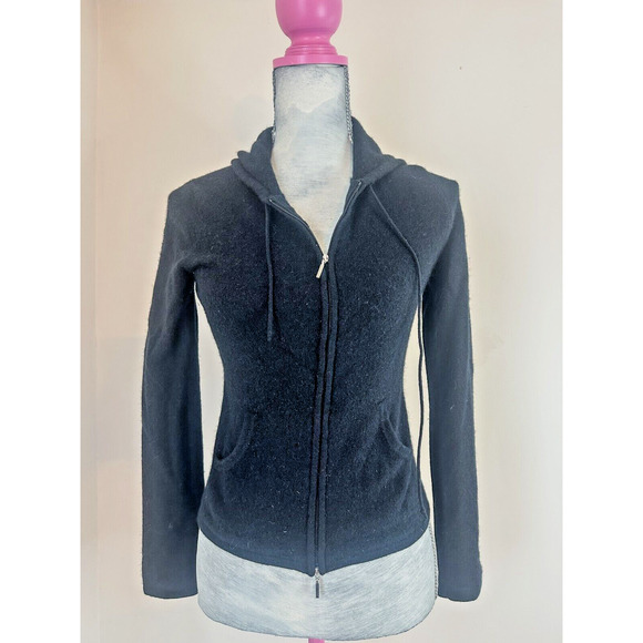 Express Hooded Zip Up Cardigan Sweater 100% Cashmere Black Small - Picture 1 of 6